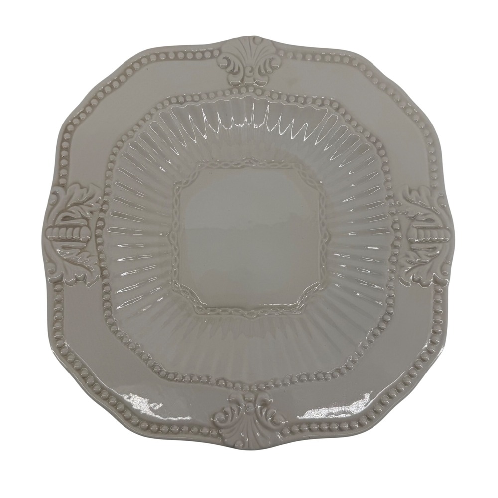 American Atelier Bianca Baroque Square Dinner Plate Cream Scalloped 10.75"‎ NEW